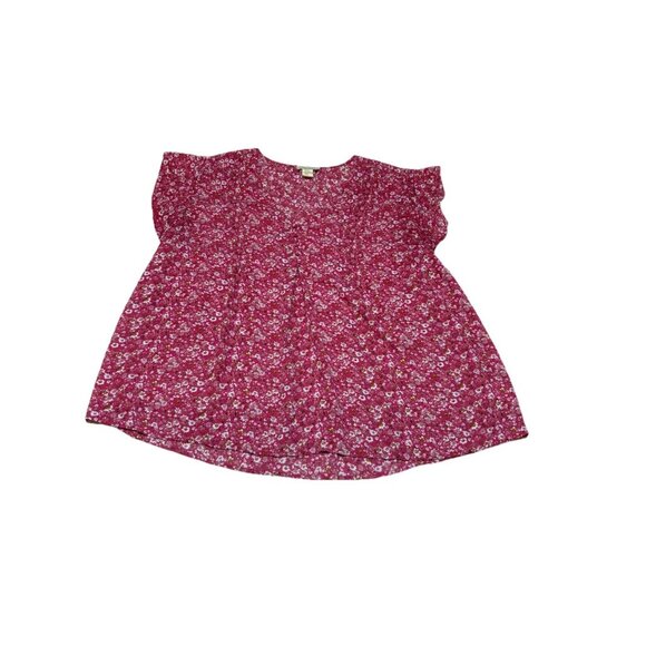 Cynthia Rowley Tops - Cynthia Rowley 2X Pink Floral Print Button Front V Neck Short Sleeve Top Blouse